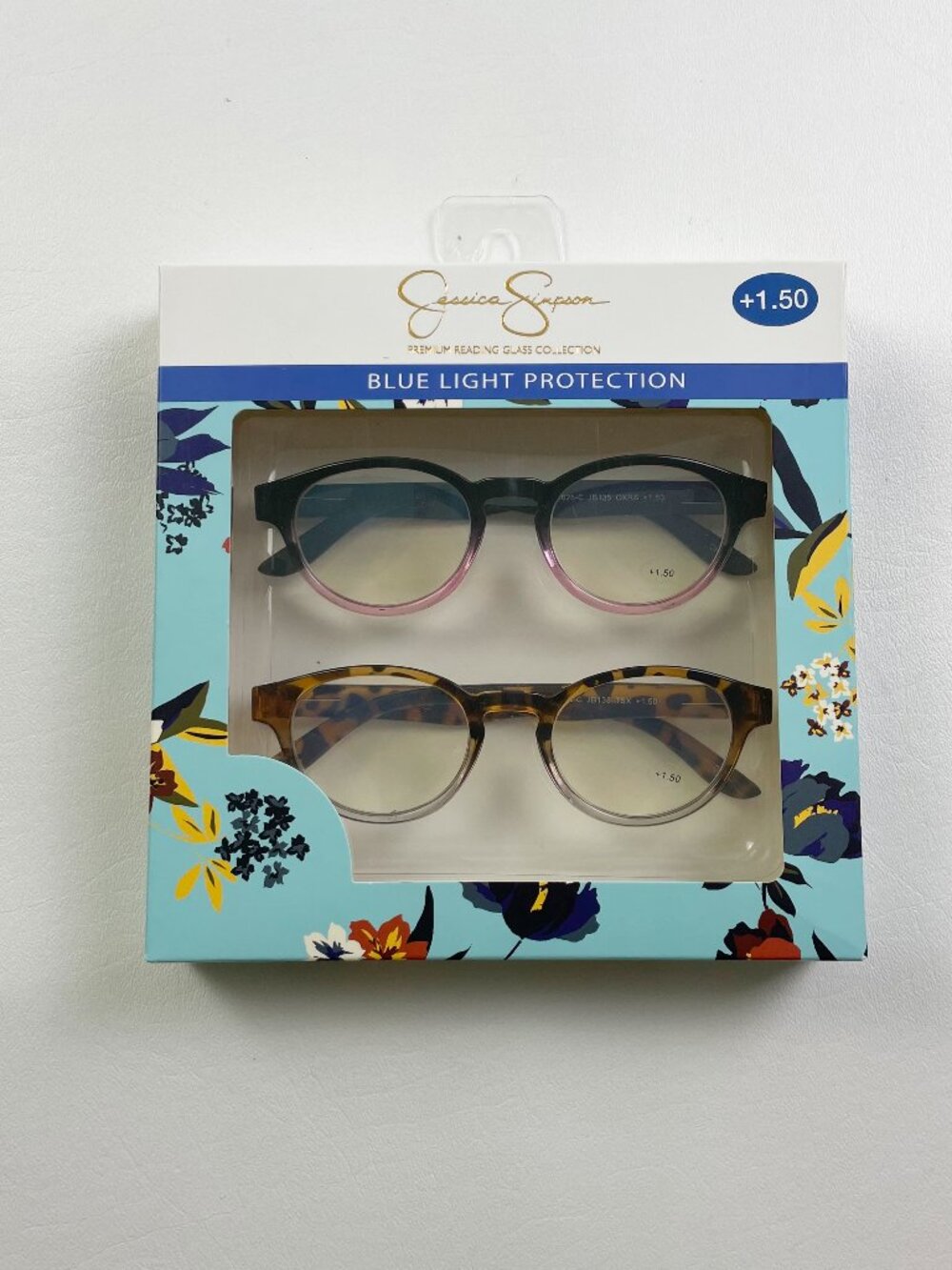 Jessica Simpson 2-Pack Blue Light Blocking Glasses +1.50 Black\Pink Tortoise NIB
